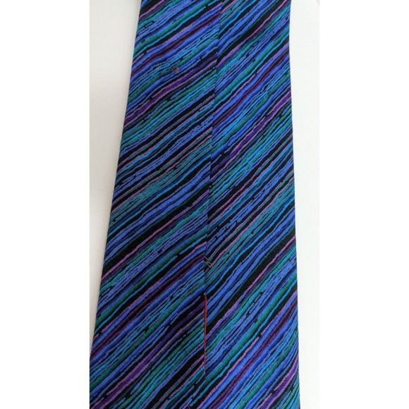 Vintage Teal Blue Purple Diagonal Stripes Neck Tie - Picture 5 of 6